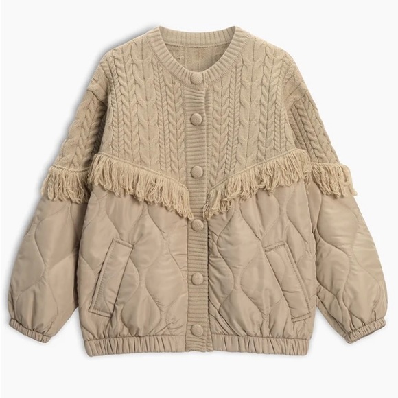 Commense Jackets & Blazers - NWT COMMENSE Patchwork Cable Knit Quilted Coat Sweater